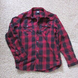 Rock & Republic Large Black Red Buffalo Plaid Button Front Flannel Shirt